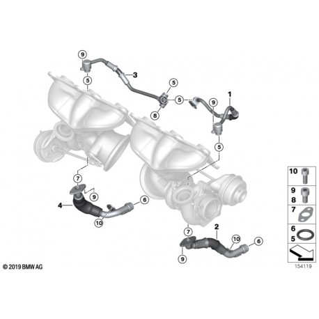Kit 4 canalisations d'huile des turbos pour 35i n54